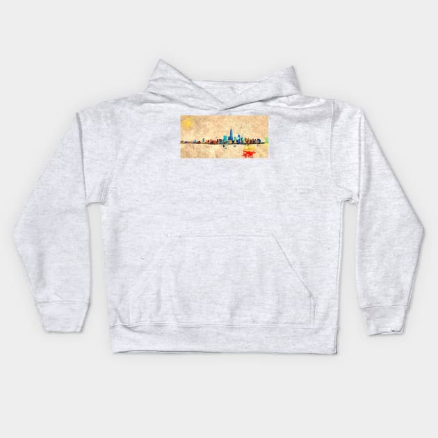 NYC Skyline Grunge Kids Hoodie by danieljanda